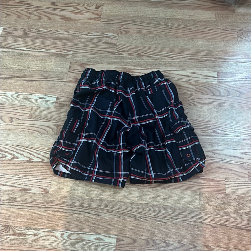 Black and Red Plaid Men's bathing suit - Picture 3 of 4